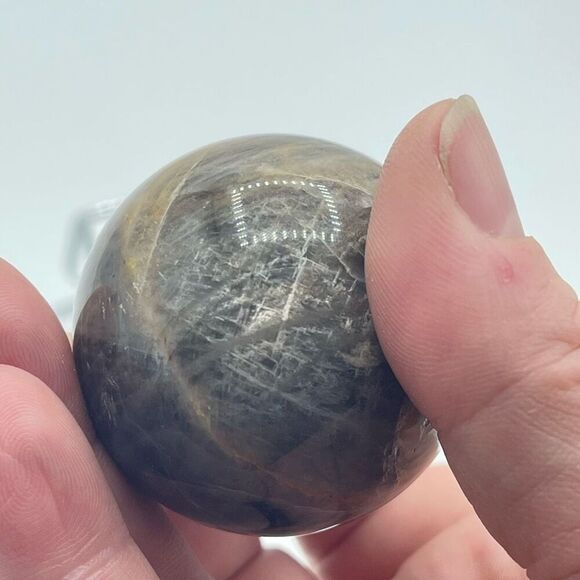 Black moonstone sphere flashy 1.76” small round crystal meditation - Picture 3 of 10